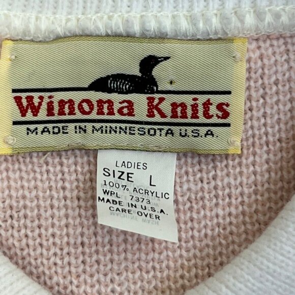 70s/80s Vintage Winona Knits Sweater Bunny Flowers Ribbed Women's Size‎ Large - Picture 12 of 12